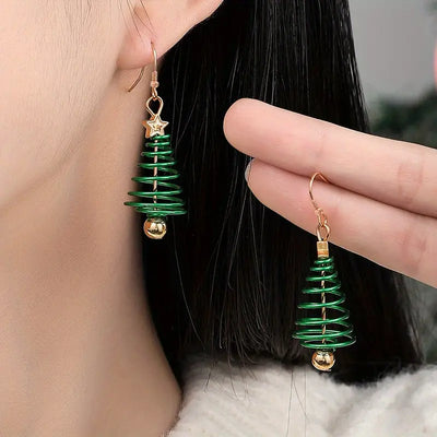 Gold & Green Christmas Tree Earrings