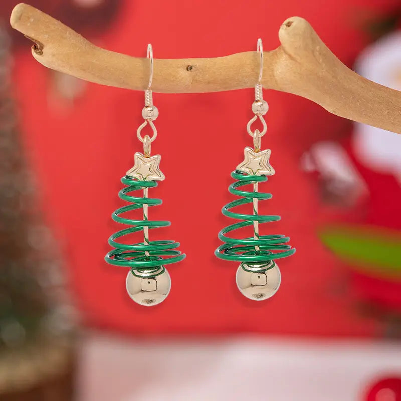 Gold & Green Christmas Tree Earrings
