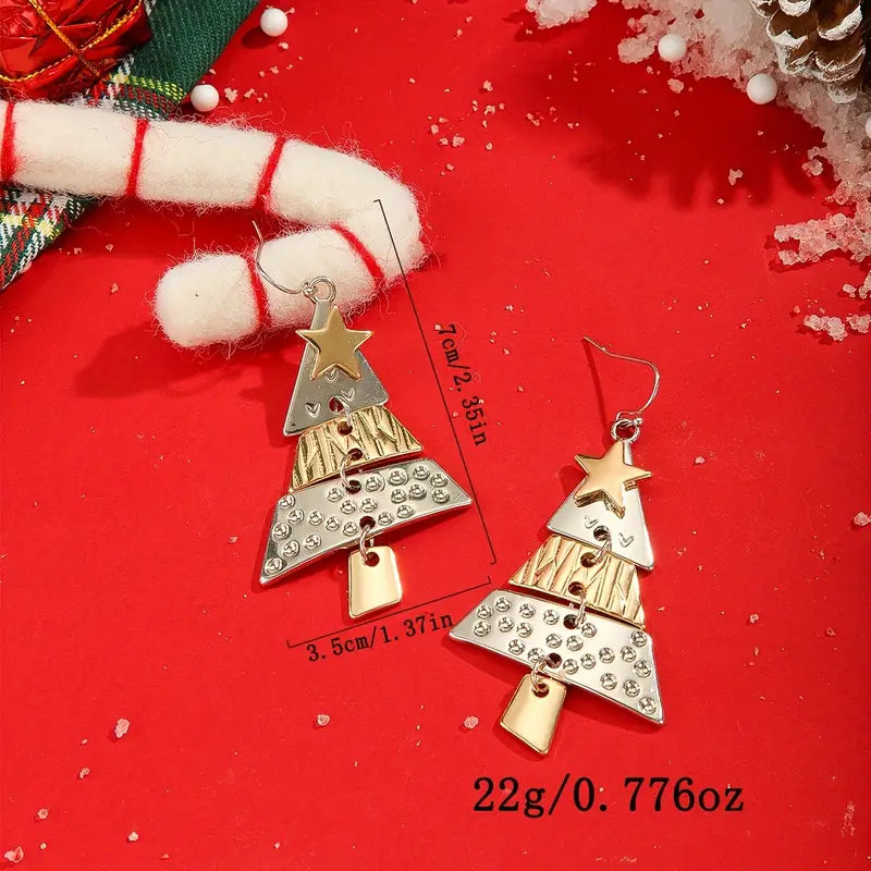 Gold & Silver Christmas Tree Earrings