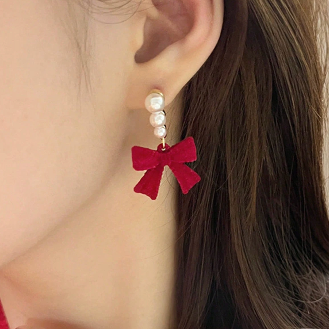 Red Velvet Bow Earrings