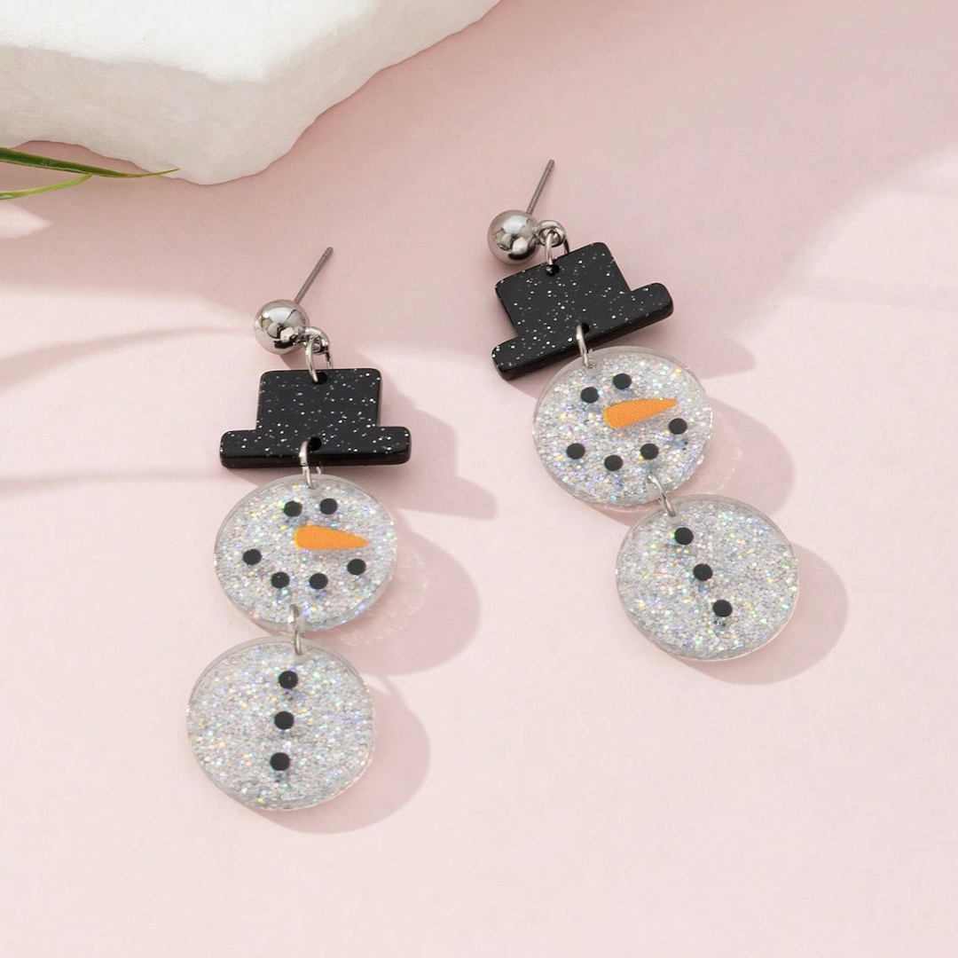 Sparkling Snowman Drop Earrings