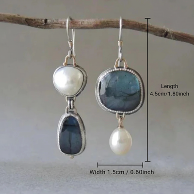 Vintage Blue Stone Pearl Earrings