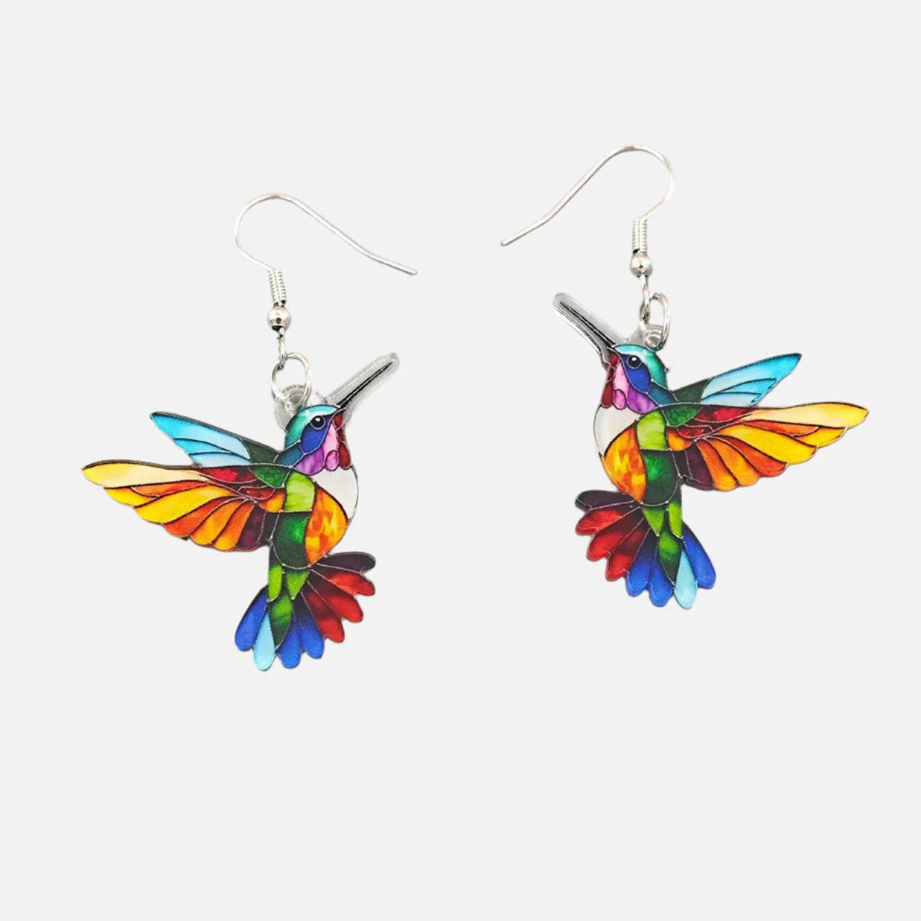 Hummingbird Dangle Earrings – Bright 2D Bird Design