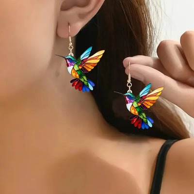 Hummingbird Dangle Earrings – Bright 2D Bird Design