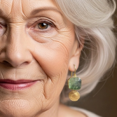 Vintage Green Golden Glass Earrings