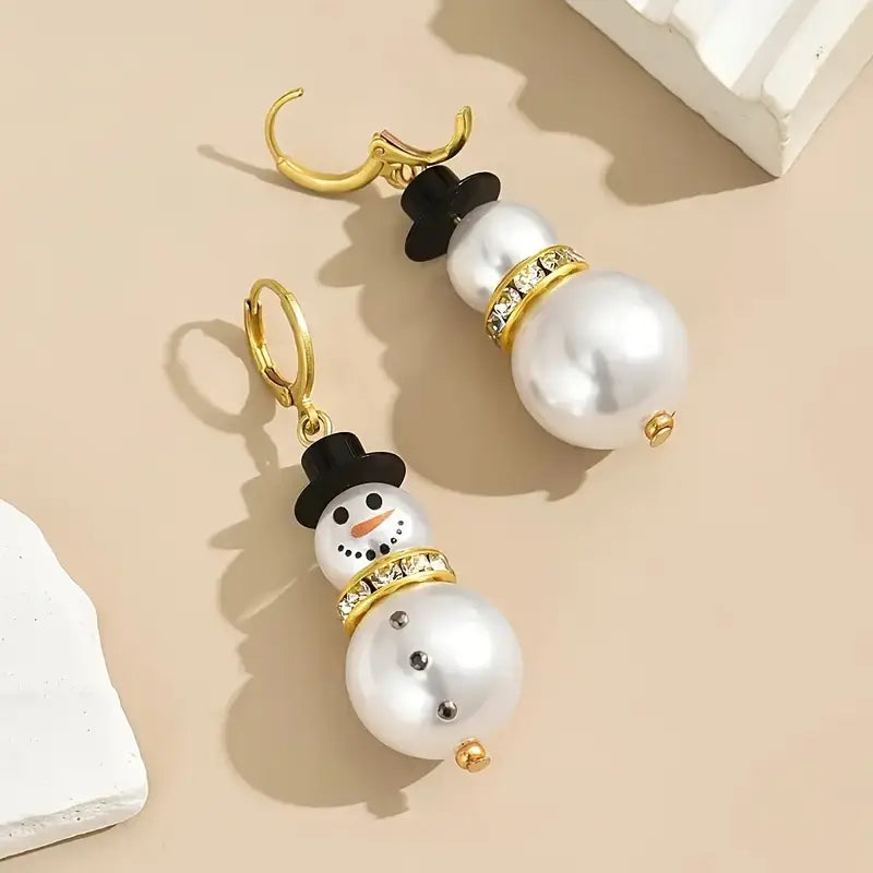 Elegant Snowman Christmas Earrings