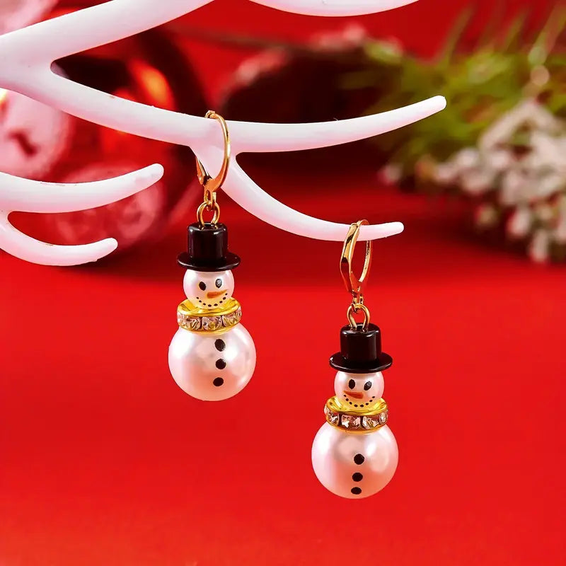 Elegant Snowman Christmas Earrings